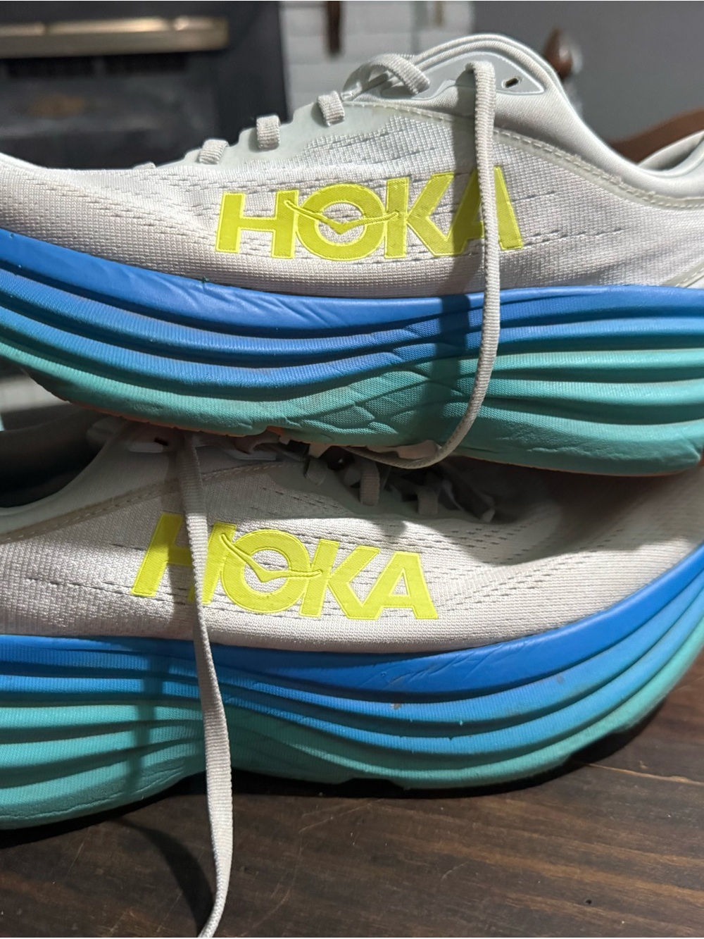 Hoka One One Bondi 8 Men's Sneakers - Light Gray with Blue & Orange Accents